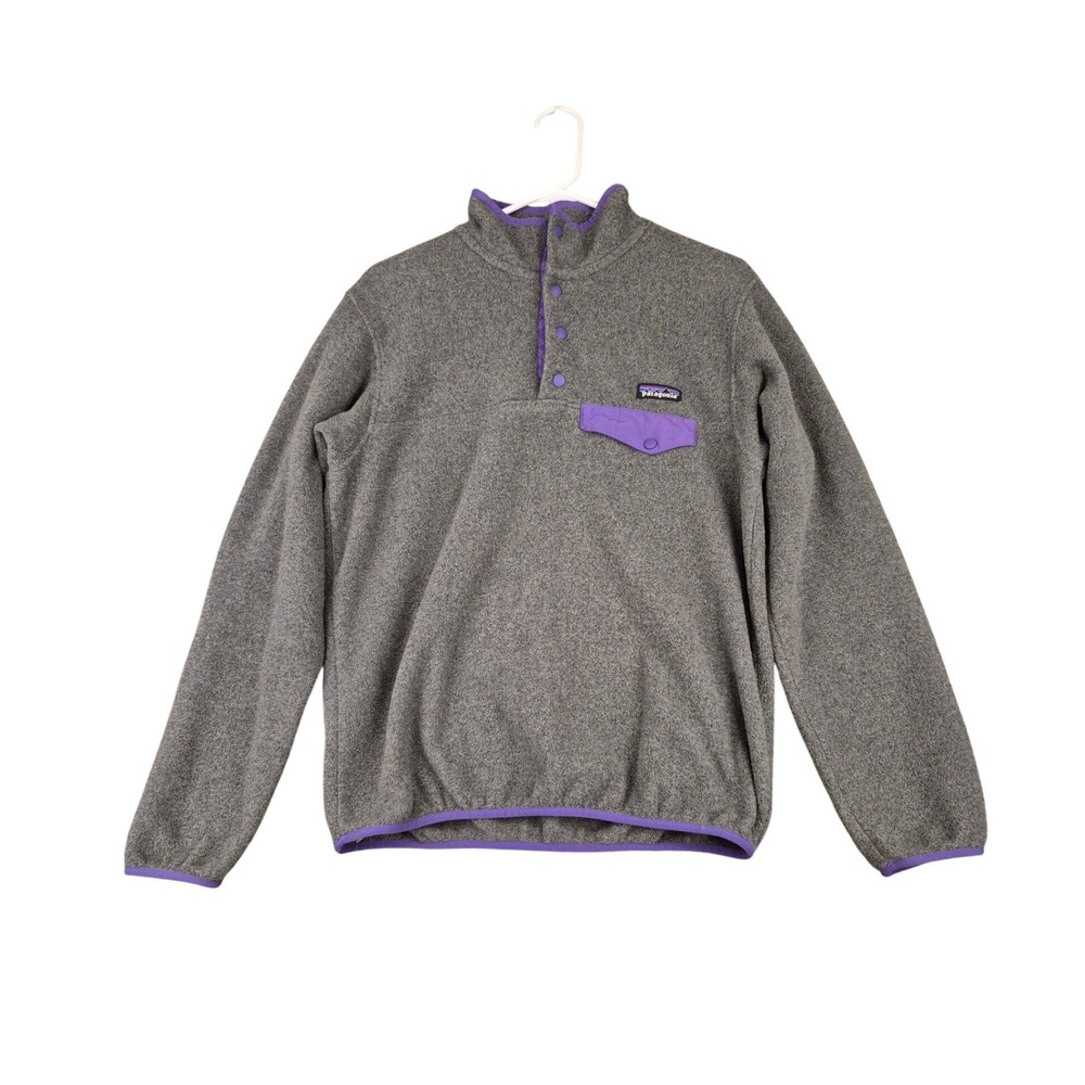 Patagonia Synchilla Snap-T Fleece Pullover Gray Purple Trim Womens Small
